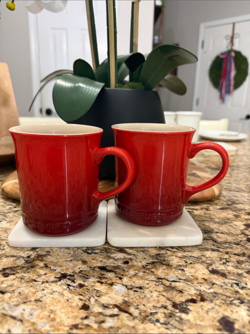 Le Creuset Red Stoneware Mugs - Pair